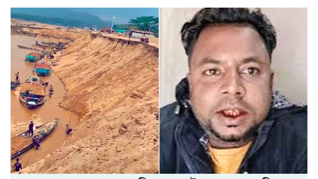 যাদুকাটা নদীর পাড়ে ড্রেজার দিয়ে বালু উত্তোলনের দৃশ্য