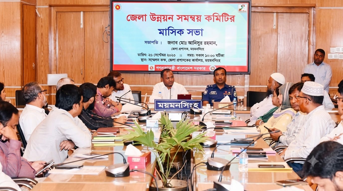 ময়মনসিংহ জেলা উন্নয়ন সমন্বয় কমিটির মাসিক সভায় সভাপতিত্ব করছেন জেলা প্রশাসক মোঃ সাইফুর রহমান