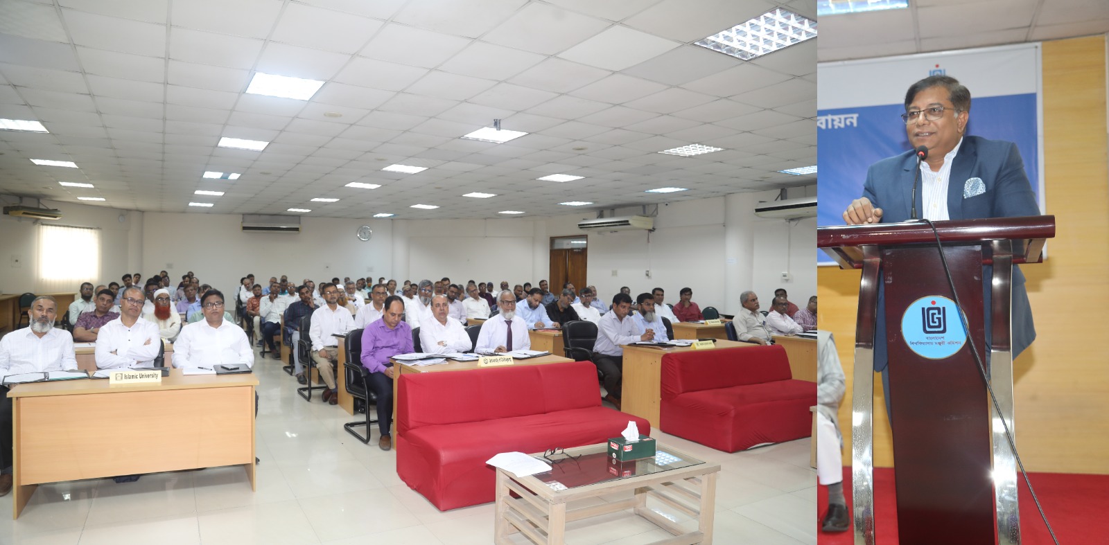 পাবলিক বিশ্ববিদ্যালয়ের বাজেট প্রণয়ন ও বাস্তবায়ন কর্মশালায় বক্তব্য দিচ্ছেন ইউজিসি চেয়ারম্যান অধ্যাপক ড. মামুন আহমেদ