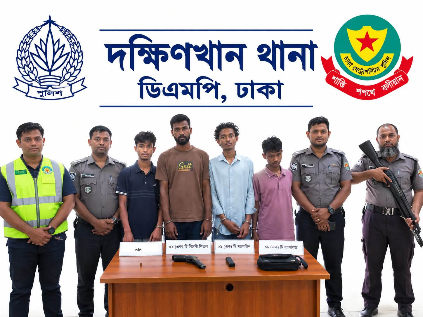 দক্ষিণখানে বিদেশি পিস্তল-গুলিসহ ৪ সন্ত্রাসী গ্রেপ্তার