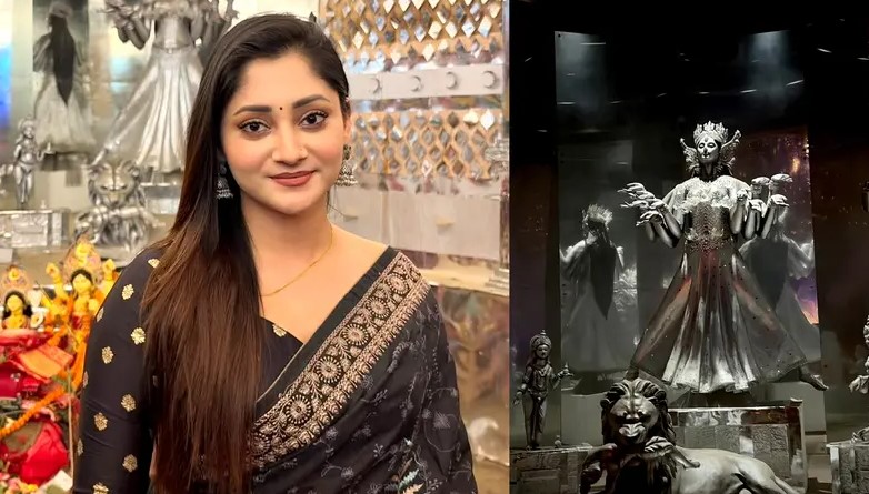  চট্টগ্রামের উত্তর কাট্টলীর ‘রিপু রজনী’ দুর্গাপূজা মণ্ডপে অভিনেত্রী পূজা চেরি