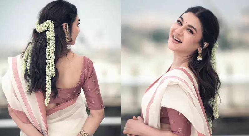 অফহোয়াইট শাড়ি ও চুলে বেলি ফুলের গাজরায় অভিনেত্রী জয়া আহসান।