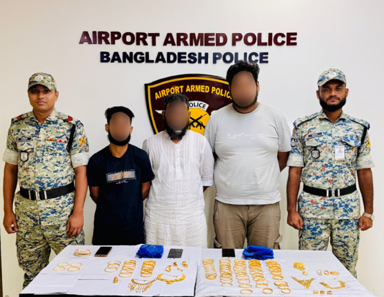 শাহজালাল বিমানবন্দরে প্রায় ৭৪ ভরি স্বর্ণালংকার জব্দ, আটক-৩